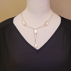 Vintage Avon Delicate Silver Necklace with Iridescent White Stones